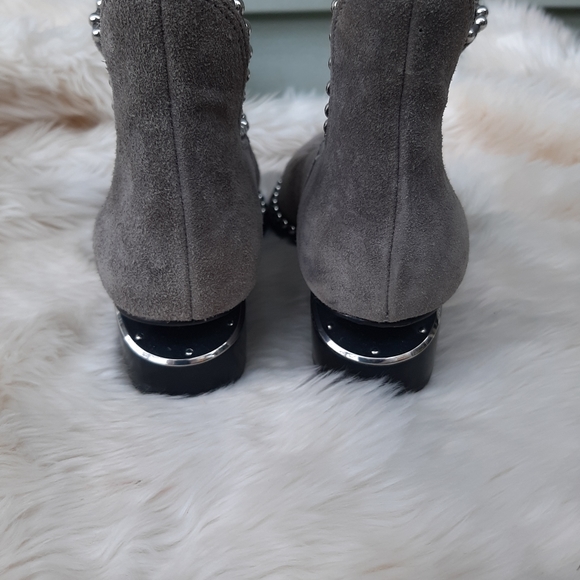 Alexander Wang Gray Ankle Boots with Silver Studs and Signature Heel - Picture 7 of 9